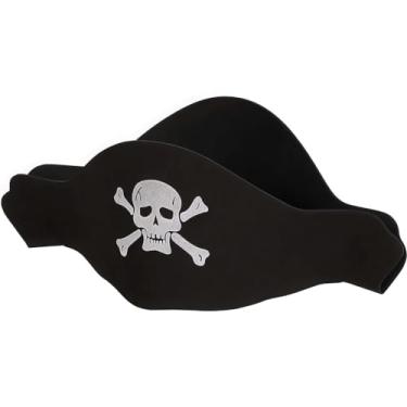 Imagem de Chapéu de pirata preto de espuma plana - tamanho único (pacote com 1) - ideal para festas à fantasia, Halloween e diversão