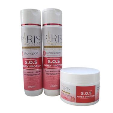 Imagem de Kit SOS Whey Protein Paris Color: Sh + Cond + Máscara 300g