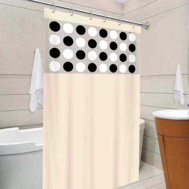 Imagem de Cortina Box para Banheiro em PVC Impermeável Antimofo – Com Visor Transparente Estampado | Resistente, Durável e Fácil de Instalar com Ganchos Inclusos (1,98m x 1,38m)(Bege)