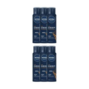 Imagem de Kit 6 Desodorante Nivea Men Deep Amadeirado Aerosol Antitranspirante 48h 150ml