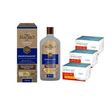 Imagem de Kit Antiqueda e Crescimento: 3 Imecap Hair 90 + Tio Nacho Engrossador 