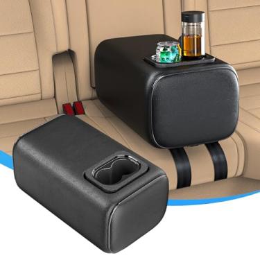 Imagem de TDOFYH Apoio de braço do banco traseiro do carro Caixa de console de 2 fileiras com suporte para copo apoio de braço universal assento traseiro caixa de console de segunda fileira traseira central caixa de apoio de braço (preto)