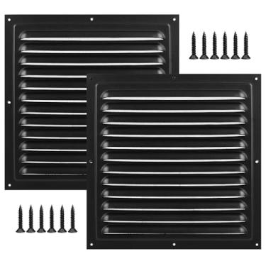 Imagem de 2 peças de ventilação de sótão para ventilação de galpão kit de ventilação com tela grade de ventilação quadrada para armazenamento galpão garagem teto exterior porta casa sótão (preto, 25 x 25 cm)