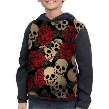 Imagem de Casaco Moletom Infantil Colorido Caveira Rosas Buque - smoke, Preto, 1