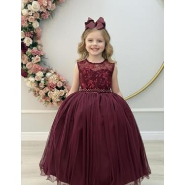 Imagem de Vestido Infantil Longo Marsala com Renda para Casamentos e Festas - Fa