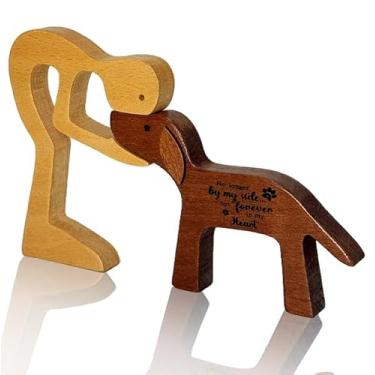 Imagem de QMBIRDSIR Presentes de memorial de cachorro para perda de cão homem e cachorro presente personalizado esculturas de madeira para animais de estimação destaque para quarto casa escritório prateleira
