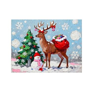 Imagem de Pinturas em tela Natal-Quadros Decoração de Parede-Boneco neve árvore veado-Inverno Paisagens Impressões para Sala de Estar 60x80cm Sem Moldura