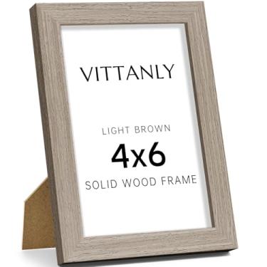 Imagem de Vittanly Porta-retrato 10 x 15 cm, moldura de madeira maciça com acrílico, inclui tapete de 9 x 12 cm, pendurar na parede ou mesa para decoração de casa, marrom claro, 1 pacote
