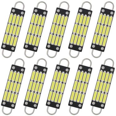Imagem de QAUBEN Lâmpada LED 1,73" rígida Festoon 44mm 561 branca 7020 chips 12SMD mapa interior do carro cúpula porta lateral luzes de cortesia 211-2 212-2 214-2 562 567 564, 12V 1W 6000-6500K (pacote com 10)