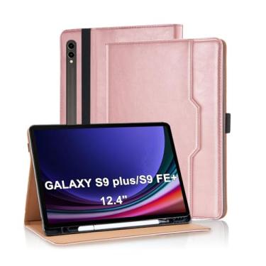 Imagem de Varohix Capa para Samsung Galaxy Tab S10+ Plus 2024 / S9 FE+ Plus/S9+ Plus 12,4 polegadas 2023 de couro magnético multi-ângulo com suporte para cartão Galaxy Tab S9+/S9 FE+, ouro rosa