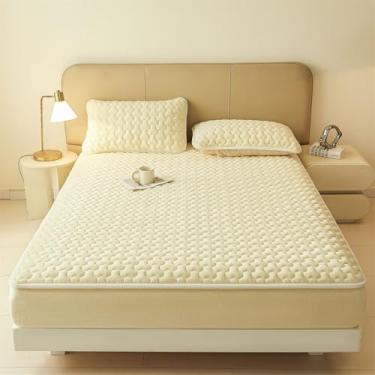 Imagem de Capa de Colchão Acolchoado de Lã Grossa Luxuosa Veludo Flanela Protetor de Colchão Antiderrapante Cobertura Total com Elástico Macio Fofo Tamanho Queen Fácil de Cuidar - Amarelo||120 x 200 cm (apenas