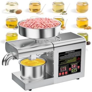 Imagem de Máquina Automática De Prensa De óleo 1100w Para Extração De Azeite De Girassol Com Tremonha De 6l Moinho De óleo Frio Quente Doméstico De Aço Inoxidável Com Temperatura Ajustada De 104-500