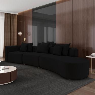 Imagem de Sofá Curvo Decorativo Kimiko 447Cm 5 Lugares Sala de Estar com Chaise Veludo Preto G52 - Gran Belo