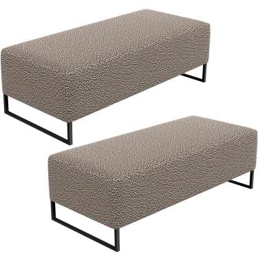 Imagem de Kit 02 Puffs Decorativo Sala de Estar Bali W01 Base Ferro 120x50 cm Bouclê Bege - Lyam Decor