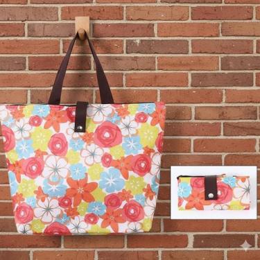 Imagem de Bolsa Dobrável Floral Para Viagem Praia Academia Grande Leve Resistent