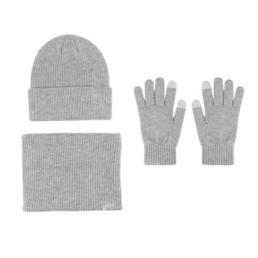 Imagem de Conjunto de 3 peças de gorro de inverno para mulheres e homens, conjunto de 3 peças com forro de lã, cachecóis de inverno, cinza9