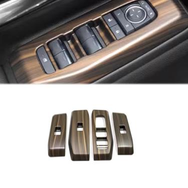 Imagem de Hyorabyn Apoio de braço de porta interruptores de elevação de janela painéis de botão guarnições ABS compatível com Toyota Land Cruiser 250 Prado J250 LC250 2024 2025 grão de madeira pêssego