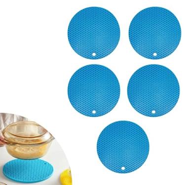 Imagem de Descanso de Panela Silicone Suporte Apoio Protetor Mesa Redondo Silicone Flexível 17cm (Azul Claro, 5 Peças)