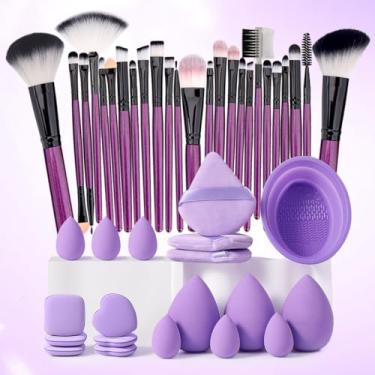Imagem de Conjunto de pincéis de maquiagem com 25 peças e kit de esponja de maquiagem de 19 peças, conjunto profissional de ferramentas de maquiagem para aplicação impecável (zihei)
