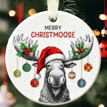 Imagem de Merry Christmoose Ornamentos 2025, enfeites de Natal engraçados de alce, lembrança de caça de animais com chifres, presentes para amantes de animais para crianças, enfeites de Natal de cerâmica