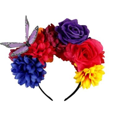 Imagem de Hazms Tiara com coroa de borboleta de flor de rosa, Halloween, coroa de rosa mexicana, coroa de dia dos mortos, para festa