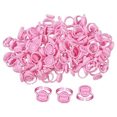 Imagem de 100 anéis de extensão de cílios descartáveis e copos de cola para cílios | Suporte de dedo inteligente | Kit de ferramentas de maquiagem profissional | Plástico | Suprimentos de maquiagem para salão