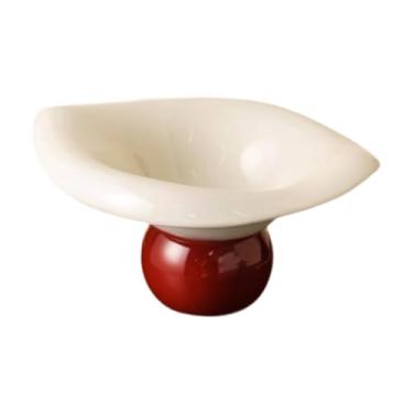 Imagem de KiBcsLic Fruteira de cerâmica com pedestal, bandeja para guardar petiscos, prato para salada, travessa para servir aperitivos, ideal para mesa de jantar, Vermelho Branco