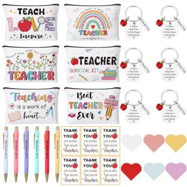 Imagem de ZhouBoat 30 peças, presentes de agradecimento ao professor, presentes a granel, para professores, maquiagem, cosméticos, marcadores, chaveiros, canetas, cartão de agradecimento para formatura, dia do