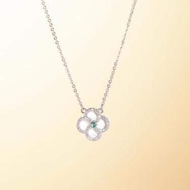 Imagem de Colar de trevo de quatro folhas incrustado com pingente de símbolo da sorte esmeralda colar luxuoso hipoalergênico banhado a ouro grosso não mancha, presentes de Natal 40 + 5 cm, Medium, Cobre