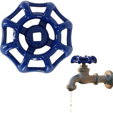 Imagem de Sndperiexam 1 peça torneira externa de metal azul, alça de roda redonda, cabo de torneira de água de 6 x 6 mm, broche quadrado, aço fundido à prova de ferrugem