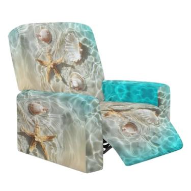 Imagem de Cugasmaru Capa de cadeira reclinável para meninos preguiçosos, concha de estrela-do-mar, 4 peças para poltronas reclináveis Lazyboy, capa antiderrapante com bolsos de armazenamento, protetor de móveis