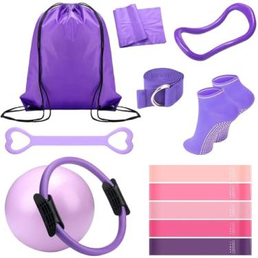 Imagem de Conjunto de anel e bola de Pilates com 13 peças, kit de Pilates para exercícios domésticos femininos inclui anéis de ioga, bolas de Pilates de 30,5 cm e kit de Pilates com alça elástica de 5 peças
