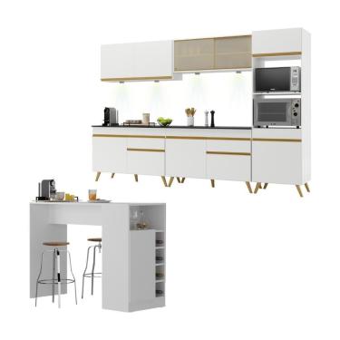 Imagem de Armário De Cozinha Completa Com Bancada Americana Veneza Multimóveis Mp2199 Branco/dourado Branco/dourado