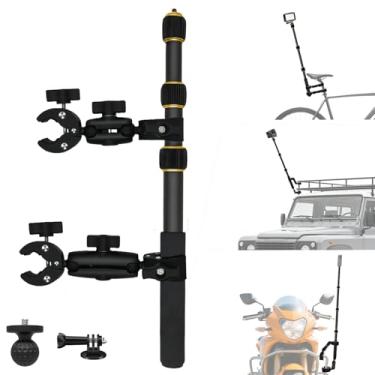 Imagem de Kit de suporte para câmera de motocicleta OSMO 360 com bastão de selfie invisível de 109 cm compatível com grampo de guidão de bicicleta resistente Insta360 X5-X compatível com GoPro 13-3 Bicicleta