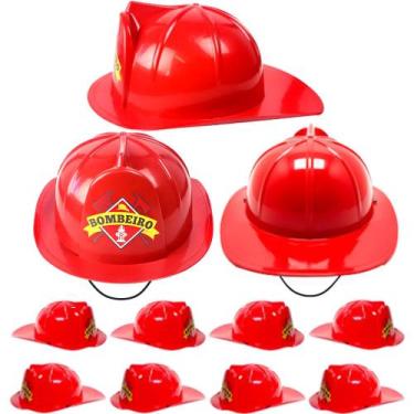 Imagem de Kit 30 Capacetes Infantis Bombeiro Vermelho para Festa a Fantasia - To