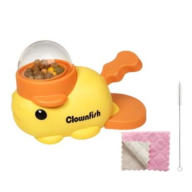 Imagem de Dispensador de petiscos interativo de peixe-palhaço com cauda giratória, alimentador lento de quebra-cabeça para cães e gatos, alimentador de quebra-cabeça de comida, inclui pano de limpeza e escova