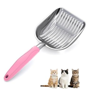 Imagem de Colher de areia para gatos resistente - Peneira de liga de alumínio com cabo longo, pá profunda para peneirar cocô eficiente e limpeza de caixa de areia (rosa)