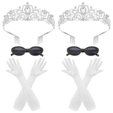 Imagem de CebraBounze 6 peças de acessórios de fantasia de princesa mia para mulheres com coroas de tiara, luvas longas e óculos de sol, fantasia de cosplay para festa de Natal