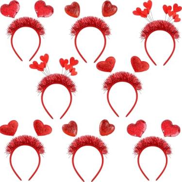 Imagem de 8 Pack Valentine's Day Heart Headband Red Love Hair Band Hoop Glitter Tinsel Bopper Headband for Valentine's Day Party Decor, 4 Styles
