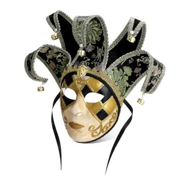 Imagem de Syhood Máscara de bobo da corte vintage veneziana máscara de baile de máscaras máscara de carnaval de rosto inteiro máscara de coleção de arte decorativa de parede (preta, feminina)