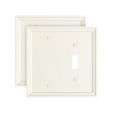 Imagem de TREEWELL Pacote com 2 placas de cobertura para interruptor de luz em branco/alternador, capas de tomada elétrica decorativas modernas de amêndoa clara, placas de interruptor de parede de fibra de