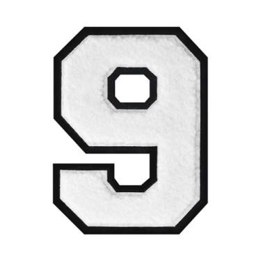 Imagem de 1 peça de patch de número de chenille de ferro branco de 11,4 cm com borda preta – Remendos do alfabeto para roupas, jaquetas, mochilas, chapéus para decoração personalizada, nome personalizado e