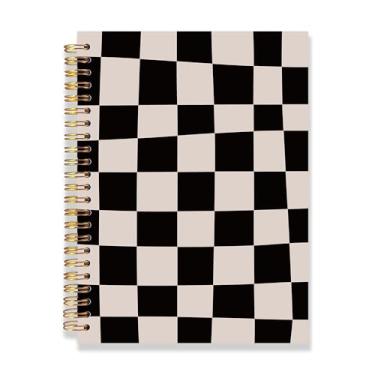Imagem de RLTXBUK Caderno xadrez preto e branco, diário xadrez búfalo retrô, diário quadriculado vintage, material de volta às aulas, caderno espiral estético personalizado, 14 x 21 cm