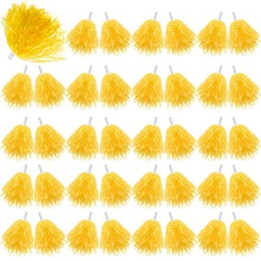 Imagem de Lenwen Pacote com 40 pompons de torcida esportiva dança espirituosa pompom de torcida pompom de torcida com alças para crianças adultos Rooters equipe esportiva festa de torcida (Amarelo)