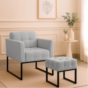 Imagem de Poltrona Sala E Puff Decorativo Industrial Elisa Suede Cinza D03 - D'rossi