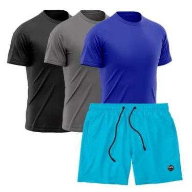 Imagem de Kit 3 Camisetas Dry Treino Fitness Academia + Short Bermuda Cinza-Masculino