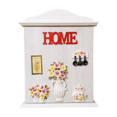 Imagem de XLWLLNJ Caixa de chaves de madeira decorativa, feita à mão, estilo rústico, armário para chaves, para montagem na parede, ideal para escritório e quarto, C