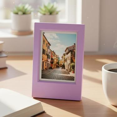 Imagem de Mini porta-retrato clássico em pé (roxo) – Moldura compatível com Polaroid de 7,5 cm, suporte criativo para fotos coloridas para mesa