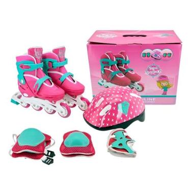 Imagem de Patins Inline e Triline Ajustável Com Kit Proteção Completo Infantil -