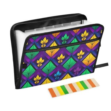 Imagem de Wassud Bloco amarelo e verde organizador de arquivos sanfonado carta a4 pastas de arquivo de papel organizador de documentos fólio com etiquetas pasta de arquivo expansível 13 bolsos